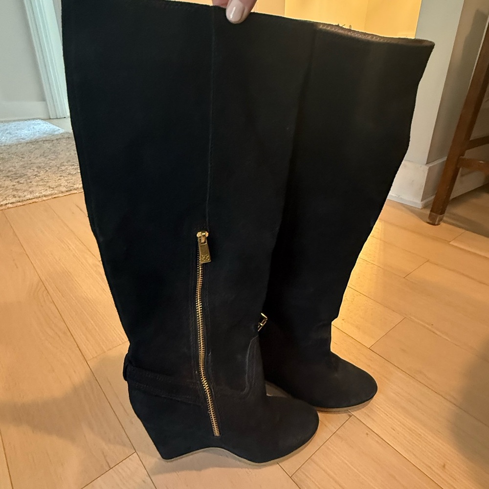 Coach Black Over the Knee Boots with Gold Accents - Picture 2 of 3